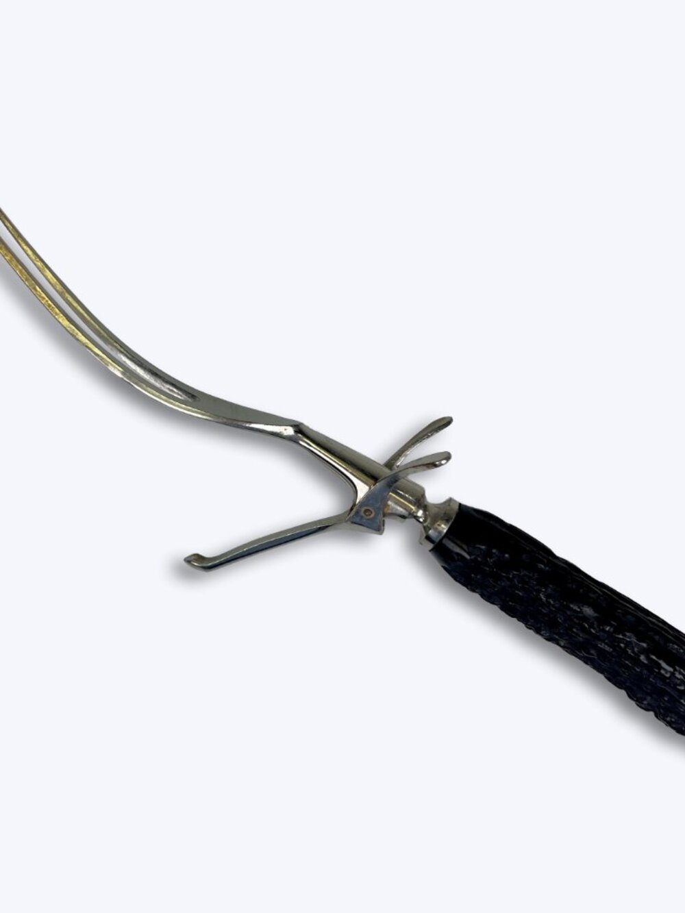 Vtg Stag Style Handle Meat Carving Fork Hinged Safety Guard Kickstand Rest 10.5"